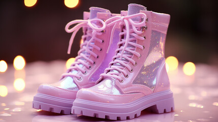 pink pastel dreamy boots glitter glam sparkle aesthetic - obrazy, fototapety, plakaty