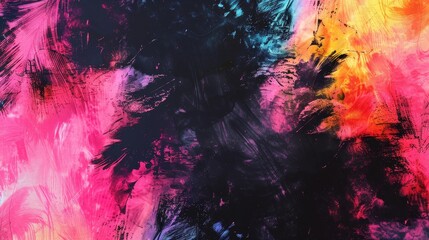 Colourful abstract painting with vibrant swirls of red, blue, and black