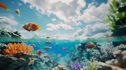 Underwater paradise with vibrant fish among colorful coral reefs.
