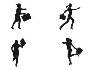 Business Woman Run silhouette. Set Of Excited People Silhouettes. Vector illustration of Running Silhouettes.  Business people running for success. silhouette of business woman with white background.