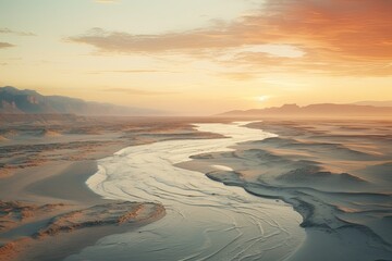 Turkmenistan landscape. Breathtaking Sunset Over Serene Desert River Landscape.