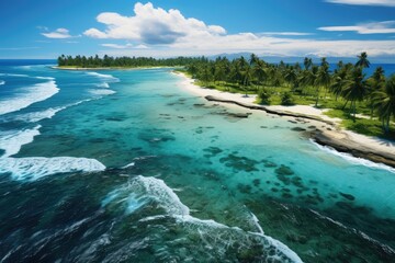 Obraz premium Tuvalu landscape. Stunning Tropical Island Paradise with Lush Palm Trees and Crystal-Blue Waters.