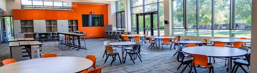 Flexible Learning Space, An adaptable classroom environment with modular furniture and movable partitions