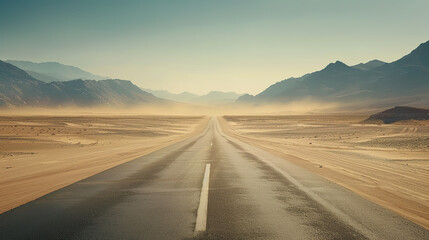 Naklejka premium A road leading into the distance in an empty and desolate landscape with, representing the journey of loneliness. Generative AI