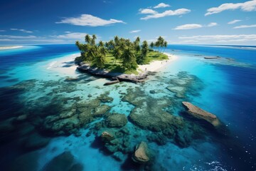 Tuvalu landscape. Tropical Island Paradise: Palm Trees, Azure Waters, and Pristine Beaches.