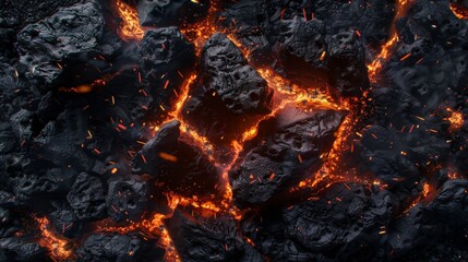 Close-up view of crackling flames burning orange, red, and yellow in a fireplace, lava.