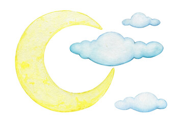 Moon clouds watercolor set