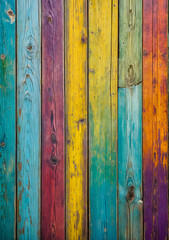 Rustic old wooden planks background texture with colorful weathered paint.