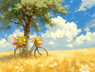 Bicycle in the field illustration