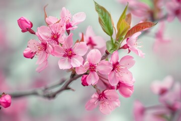 Blooming pink cherry blossoms in springtime