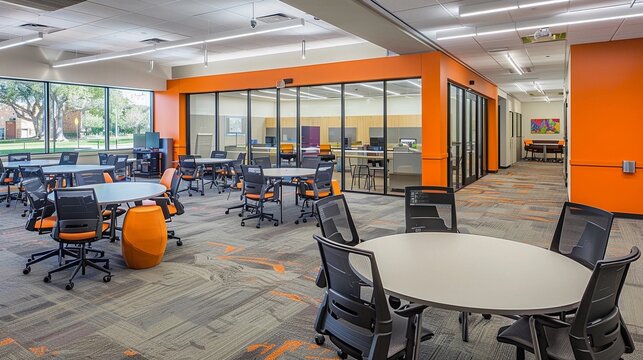 Flexible Learning Space, An adaptable classroom environment with modular furniture and movable partitions