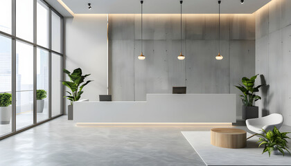 Fototapeta premium light grey reception desk in modern office for business card design