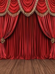 Fototapeta premium Elegant red stage curtains with gold accents