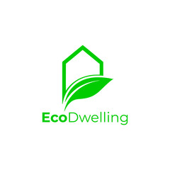 Green House logo design vector concept, Leaf with Home logo icon