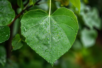 Close-up of a heart-shaped leaf with water droplets