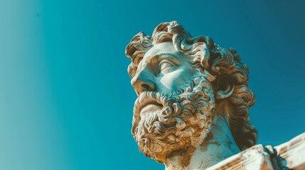 ancient marble statue against blue sky