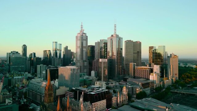 Melbourne City Cinematic Aerial Drone View, Australia Skyline Cityscape