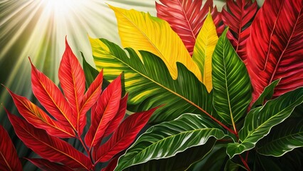 Multicolored tropical leaves background