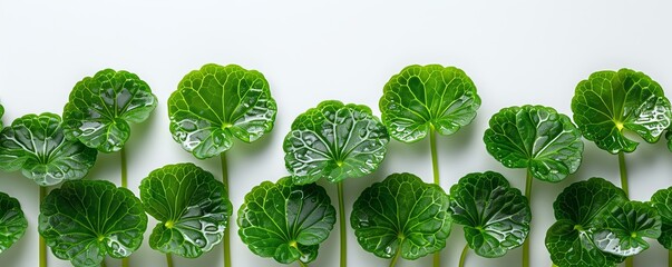 Aesthetic focus on the fine hairs of Gotu Kola leaves, emphasizing their unique texture, set on a white backdrop