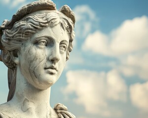 ancient greek statue against cloudy sky