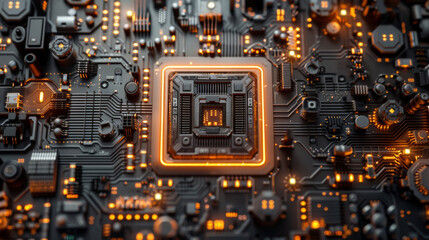 Fototapeta premium close up of Artificial Intelligance chip, CPU, GPU, technology background