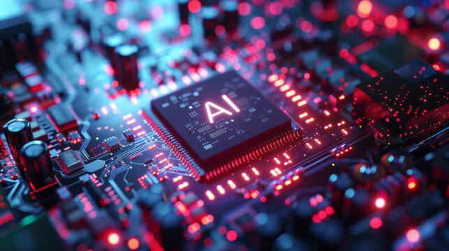 close up of Artificial Intelligance chip, CPU, GPU, technology background