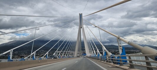 rio antirio bridge greece toll station cords signs patra city