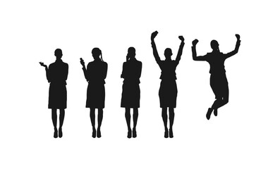 Business Woman Standing set silhouette. Business men and women, group of people at work. Set of businessman vector silhouettes, group of women in formal dress. black color isolated on white background