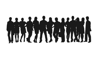 Business Woman Standing set silhouette. Business men and women, group of people at work.Vector silhouettes of men and a women, a group of standing business people. white background.