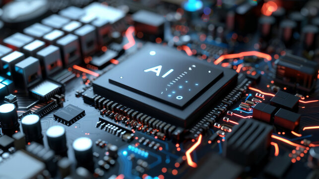 close up of Artificial Intelligance chip, CPU, GPU, technology background