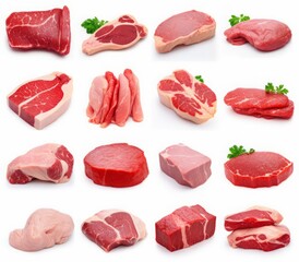 AI generated illustration of assorted raw meats on a white background
