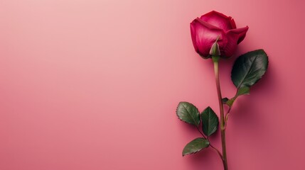 beautiful red rose on pink background