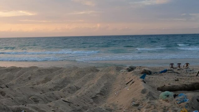Abandoned beach in Gaza during Israel&ndash;Hamas war conflict, 2024