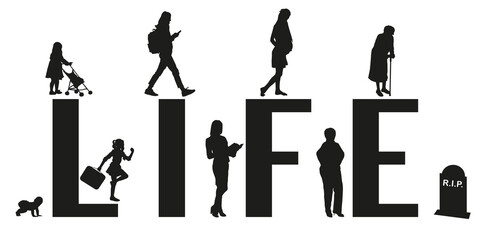 Women, stages of development, silhouettes. The life of a woman from birth to death.
