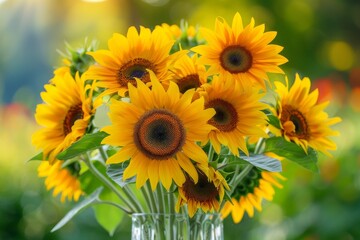 Vibrant sunflowers in a vase © Balaraw