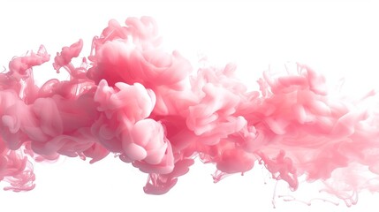 Fototapeta premium Pink smoke cloud isolated on white background, png. pink ink in water concept art.