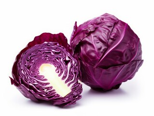AI generated illustration of two halved red cabbages on a white background