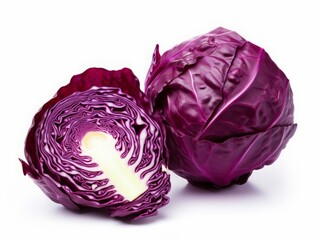 Obraz premium AI generated illustration of two halved red cabbages on a white background