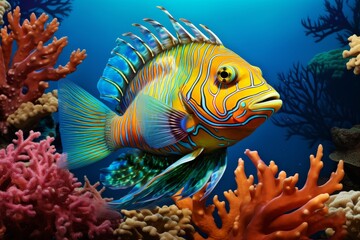 Vibrant tropical fish swimming in coral reef