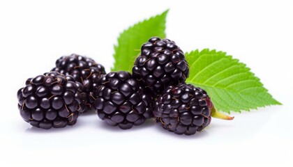 AI generated illustration of fresh blackberries with vibrant green leaves