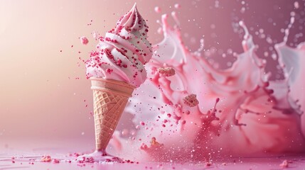 Ice cream falls down from above in the advertisement image.