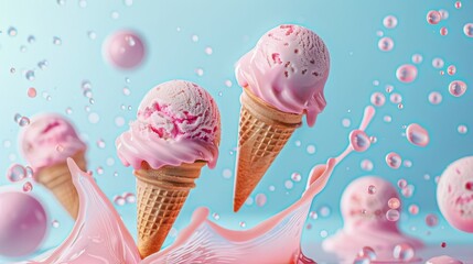 Ice cream falls down from above in the advertisement image.