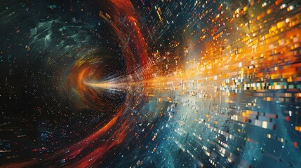 Obraz premium An abstract representation of a firewall protecting sensitive data, visualized as a shimmering shield deflecting cyber threats in a vibrant digital painting