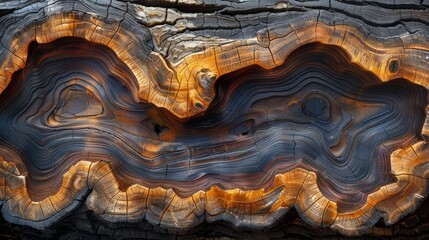 Obraz premium Close-up of a polished cross-section of wood showing intricate details.