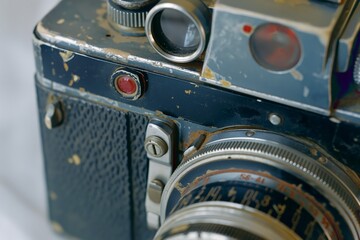 AI generated illustration of a vintage damaged camera on a white background - obrazy, fototapety, plakaty