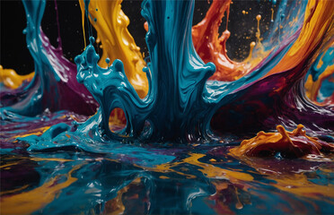 A detailed and creative prompt, showcasing the beauty of liquid paints as they mix and flow together in a unique and captivating way, Generative AI