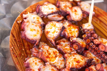 portion of pulpo a feira, traditional octopus recipe in Galicia. Spain