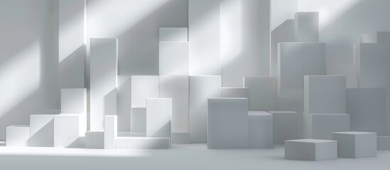 Abstract white background with boxes and blocks 3D rendering.