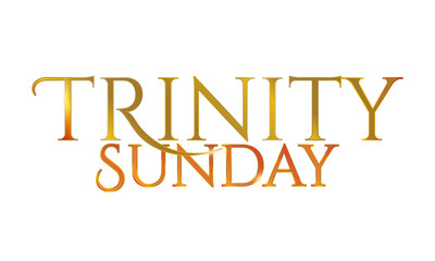 Beautiful Red and Gold Trinity Sunday Typographic Design with soft yellow glowing parts and overlapping curls, isolated on transparent background. Metallic Trinity Sunday Emblem Word Design. 	