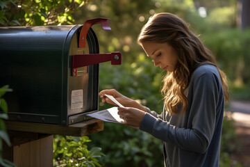 Woman collecting letters from her mailbox